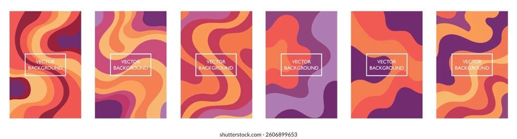 Set of 70s Color Poster Backgrounds . Set of Retro Wall Art, Geometric Shapes with Lines