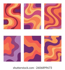 Set of 70s Color Poster Backgrounds . Set of Retro Wall Art, Geometric Shapes with Lines