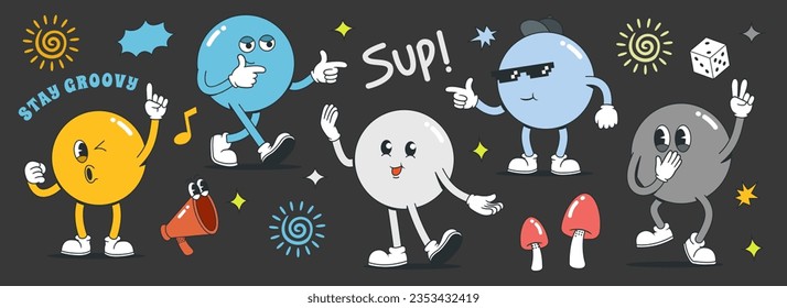 Set of 70s groovy character and element