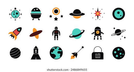 Set of 70s groovy element vector. Collection of cartoon character, doodle smile face, UFO, UAP, alien, spaceship, rocket, saturn, cow. Cute retro groovy hippie design for decorative, sticker, kids.