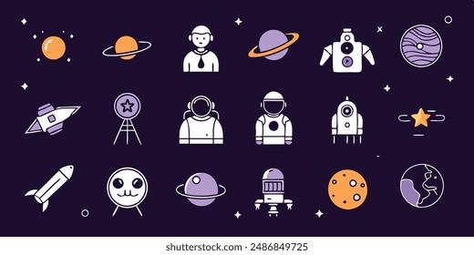Set of 70s groovy element vector. Collection of cartoon character, doodle smile face, UFO, UAP, alien, spaceship, rocket, saturn. Cute retro groovy hippie design for decorative, sticker, kids.