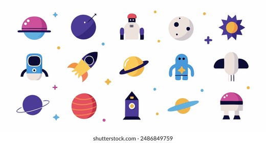 Set of 70s groovy element vector. Collection of cartoon character, doodle smile face, UFO, UAP, alien, spaceship, rocket, saturn. Cute retro groovy hippie design for decorative, sticker, kids.