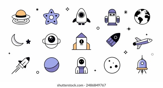 Set of 70s groovy element vector. Collection of cartoon character, doodle smile face, UFO, UAP, alien, spaceship, rocket, saturn. Cute retro groovy hippie design for decorative, sticker, kids.