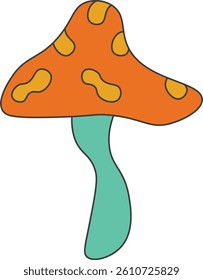 Set of 70s groovy mushrooms in Hippie retro style. Vector illustration