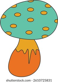 Set of 70s groovy mushrooms in Hippie retro style. Vector illustration