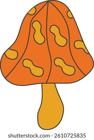 Set of 70s groovy mushrooms in Hippie retro style. Vector illustration