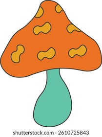 Set of 70s groovy mushrooms in Hippie retro style. Vector illustration