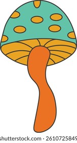 Set of 70s groovy mushrooms in Hippie retro style. Vector illustration