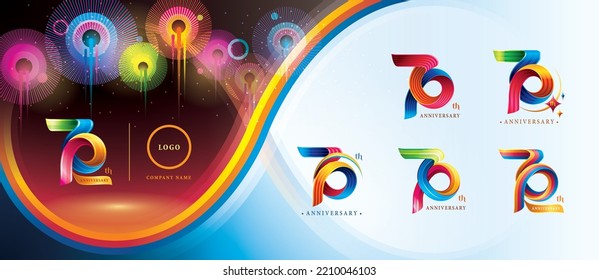 Set of 70th Anniversary Colorful logotype, Seventy years celebration Logo. Abstract Twist Infinity multiple line Colorful for event, invitation, 70,70th, seventy year Twisted Infinity loop logo number