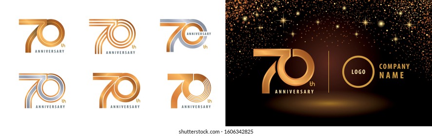 Set of 70th Anniversary logotype design, Seventy years Celebrating Anniversary Logo silver and golden for celebration event, invitation, greeting, Infinity logo vector illustration, web template,flyer