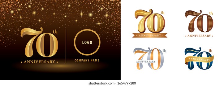 Juego de diseños de logotipo del 70º aniversario, 70 años de celebración del aniversario Logotipo plata y dorado, Letras de serie Vintage y Retro, Elegante logotipo clásico para la celebración de la felicitación