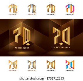 Set of 70th Anniversary logotype design, Seventy years Celebrate Anniversary Logo, Abstract Hexagon logo for Congratulation celebration event, invitation, greeting, Force, army, power, academy