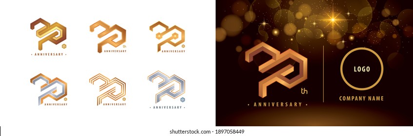 Set of 70th Anniversary logotype design, Seventy years anniversary celebration. Hexagon Infinity logo, 70 Years Celebrating Anniversary Logo silver and golden for celebration event, invitation.
