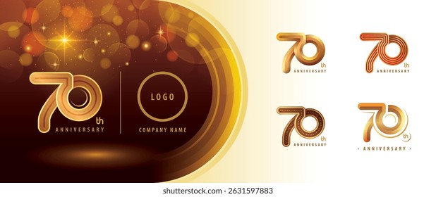 Conjunto de diseño de logotipo del 70 aniversario, setenta años celebrando logotipos. Abstractas Infinity Round número 70, logotipo de bucle de oro Infinity múltiple Línea redondeada para evento de celebración, invitación, saludo
