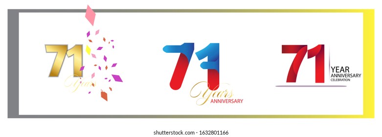 set 71th anniversary logo vector template. Design for banner, greeting cards or print