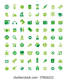 Set of 72 green icons. Vector illustration.