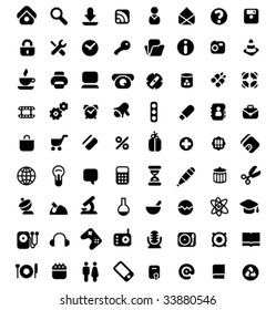 Set of 72 icons for website, computer, business, shopping, science, education and music. Vector illustration.