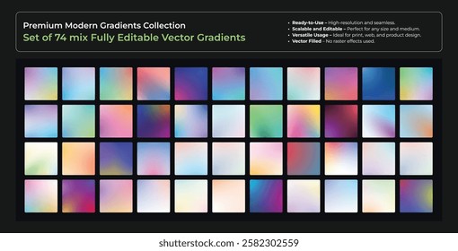 Set of 74 Mix Fully Editable Vector Gradients