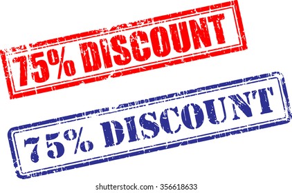 Set of 75% DISCOUNT grunge realistic rubber stamps, different ink colors, different forms, isolated on white background, vector illustration