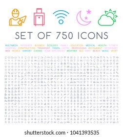 Set of 750 Minimal Universal Isolated Modern Elegant Thin Line Icons on White Background