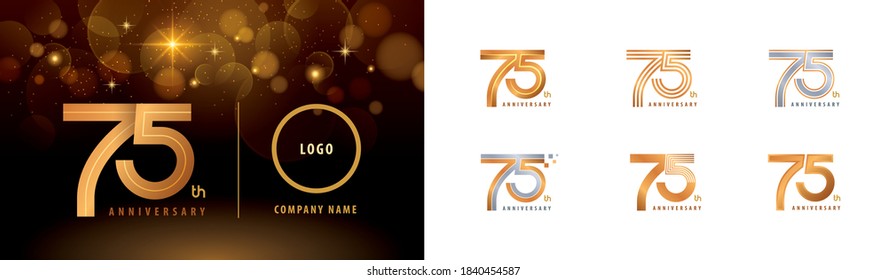 Set of 75th Anniversary logotype design, Seventy five years Celebrate Anniversary Logo multiple line for Congratulation celebration event, invitation card, greeting, Abstract 75 silver and golden logo