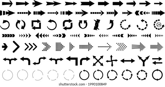 Set of 77 new style black vector arrows isolated on white. Arrow vector icon. Arrows vector illustration collection