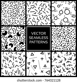 Set of 8 abstract black and white seamless patterns
