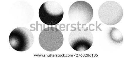 Set of 8 Abstract Grainy Gradient Circles with Noise Stipple Texture