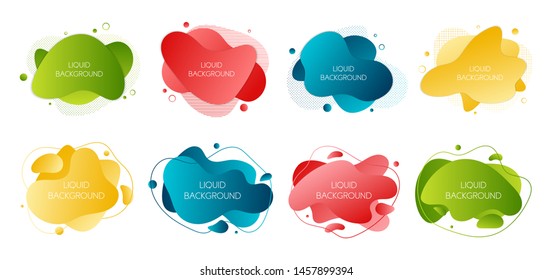 	
Set of 8 abstract modern graphic liquid elements. Dynamical waves different colored fluid forms. Isolated banners with flowing liquid shapes. Template for the design of a logo, flyer or presentation