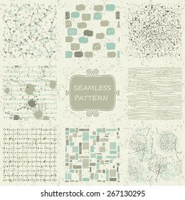 set of 8  abstract seamless doodle patterns  on shabby background