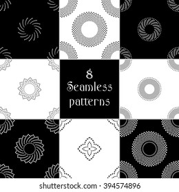 Set of 8 Abstract Seamless geometric pattern of polka dot, background. Vector illustration.