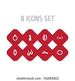 Set Of 8 Accessories Icons Set.Collection Of Sunglasses, Pomade, Eardrop And Other Elements.