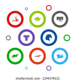 Set of 8 alive icons set. Collection of owl, lizard, rat and other elements.