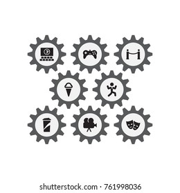 Set Of 8 Amusement Icons Set.Collection Of Sorbet, Disco, Cinema Fence And Other Elements.