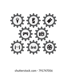 Set Of 8 Amusement Icons Set.Collection Of Sorbet, Photography, Beverage And Other Elements.