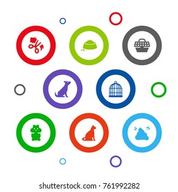 Set Of 8 Animals Icons Set.Collection Of Rat, Scissor, Pet Crate And Other Elements.