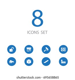 Set Of 8 Architecture Icons Set.Collection Of Panel House, Open, Temple And Other Elements.