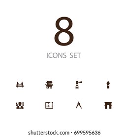 Set Of 8 Architecture Icons Set.Collection Of Blueprint, Geometry, Designer And Other Elements.