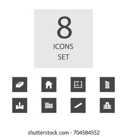 Set Of 8 Architecture Icons Set.Collection Of Office, Chateau, Metropolis And Other Elements.