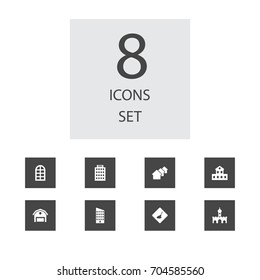 Set Of 8 Architecture Icons Set.Collection Of Church, Farm, Domicile And Other Elements.