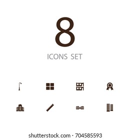 Set Of 8 Architecture Icons Set.Collection Of University, Ruler, Office And Other Elements.