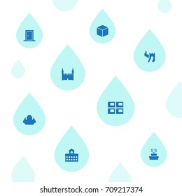 Set Of 8 Architecture Icons Set.Collection Of Cube, Hardhat, Medieval Castle And Other Elements.