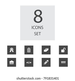 Set Of 8 Architecture Icons Set.Collection Of Suspension, Open, Bascule Bridge And Other Elements.