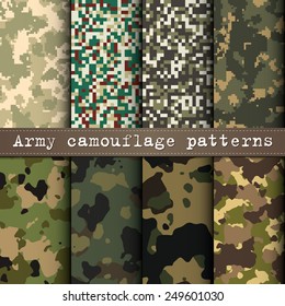 Set of 8 army camouflage patterns vector