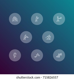 Set Of 8 Athletic Outline Icons Set.Collection Of Box, Pong Ping, Ski Running And Other Elements.