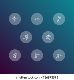 Set Of 8 Athletic Outline Icons Set.Collection Of Swordplay, Puck, Pong Ping And Other Elements.