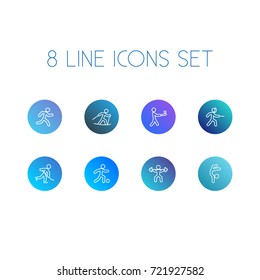Set Of 8 Athletic Outline Icons Set.Collection Of Power-Lifting, Puck, Ski Running And Other Elements.