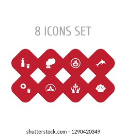Set of 8 atmosphere icons set. Collection of eco, seashell, plastic and other elements.