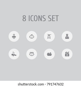 Set Of 8 Baby Icons Set.Collection Of Teat, Pediatrist, Balance And Other Elements.