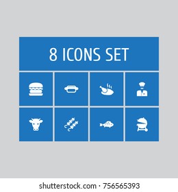 Set Of 8 Barbecue Icons Set.Collection Of Chef, Kebab, Chicken And Other Elements.